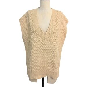 BDG Urban Outfitters Tan Cable Knit V-Neck Oversized Sweater Vest Small
